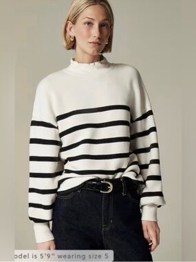 J. Crew Heritage Terry Mockneck Black White Stripe Sweatshirt XS CF423